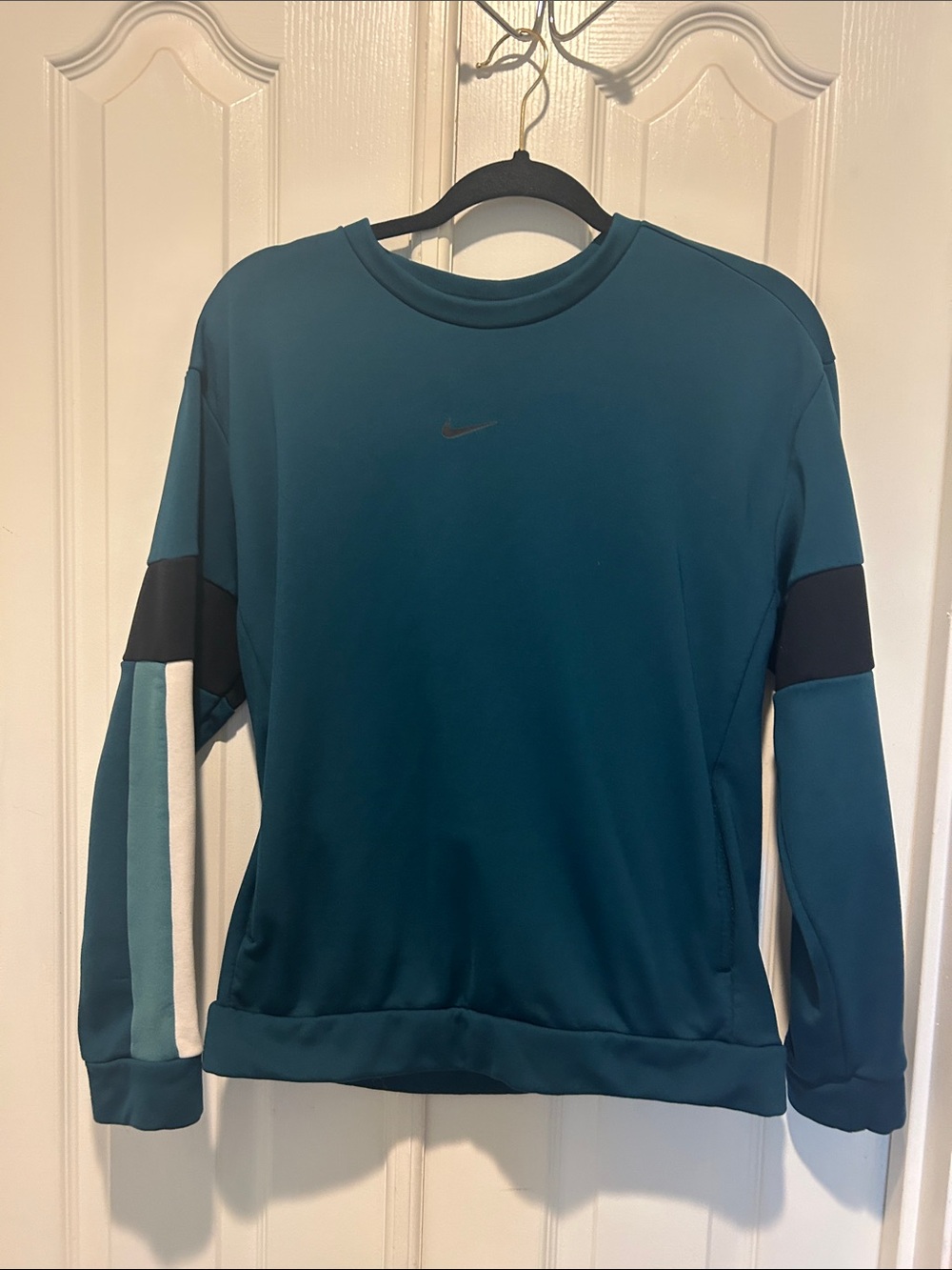 Nike Teal Crewneck Sweatshirt with Black and White Sleeve Accents